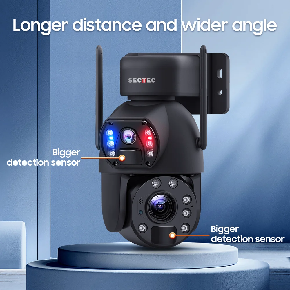 SECTEC New Arrival 24/7 8MP AOV Dual Lens Dual View 20X Zoom 4G Battery Security Solar 30W CCTV Camera Speed Dome PTZ Camera