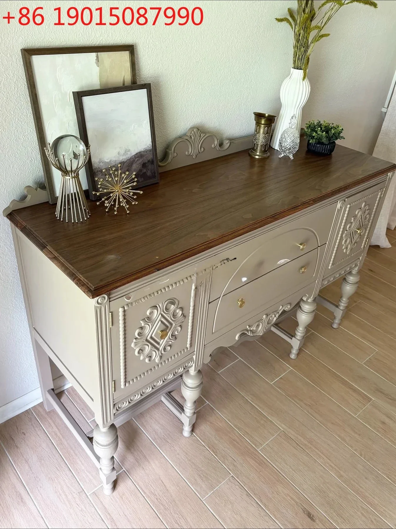 French Retro Solid Wood Sideboard American Style Living Room Carved Decorative Wall-Mounted Cabinet Furniture