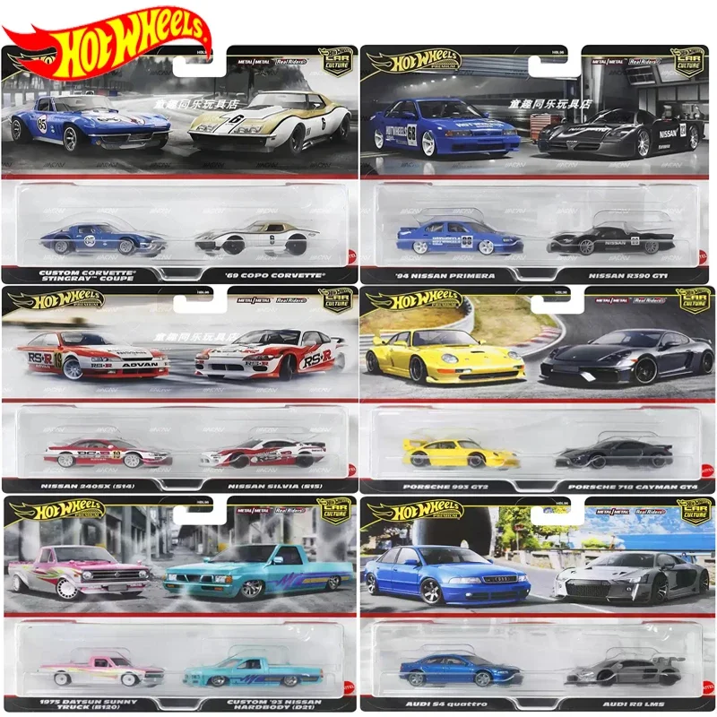 Original Hot Wheels Premium Car Culture Boy Toy 1/64 Diecast Nissan R390 Silvia Corvette Datsun Porsche 993 718 Audi S4 Quattro