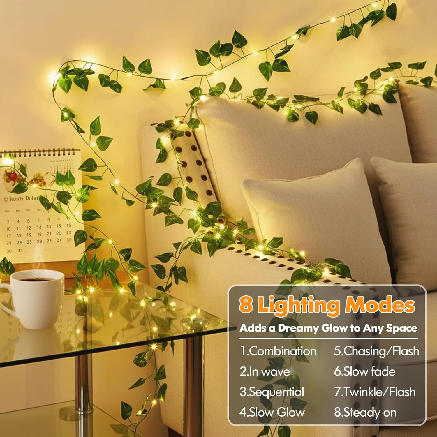 قابلة للشحن الكرمة الجنية مصباح 100-LED اللبلاب سلسلة شرائط مصباح مع 8 طرق ومؤقت غرفة نوم حدائق ديكورات منزلية للزفاف #5