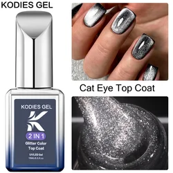 KODIES GEL 2024 NEW Cat Eye Top Coat UV Gel Nail Polish 15ML Semi Permenent Reflective Spar Magnetic Topcoat Gellak for Manicure