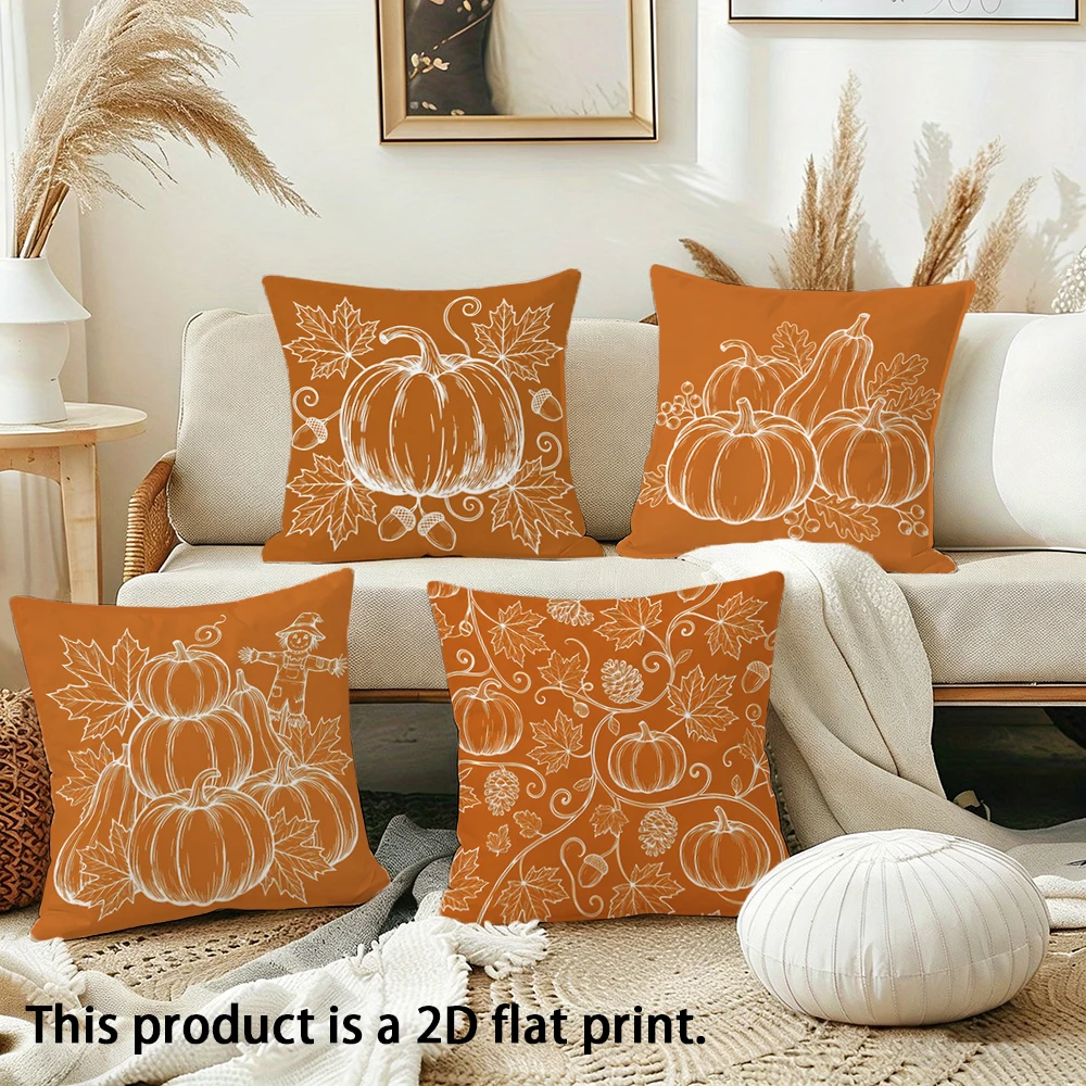 1pc  Fall Pumpkin Maple Leaf Throw Pillow Covers Farmhouse Harvest Seasonal Decorative Cushion Cases for Sofa Couch Bed