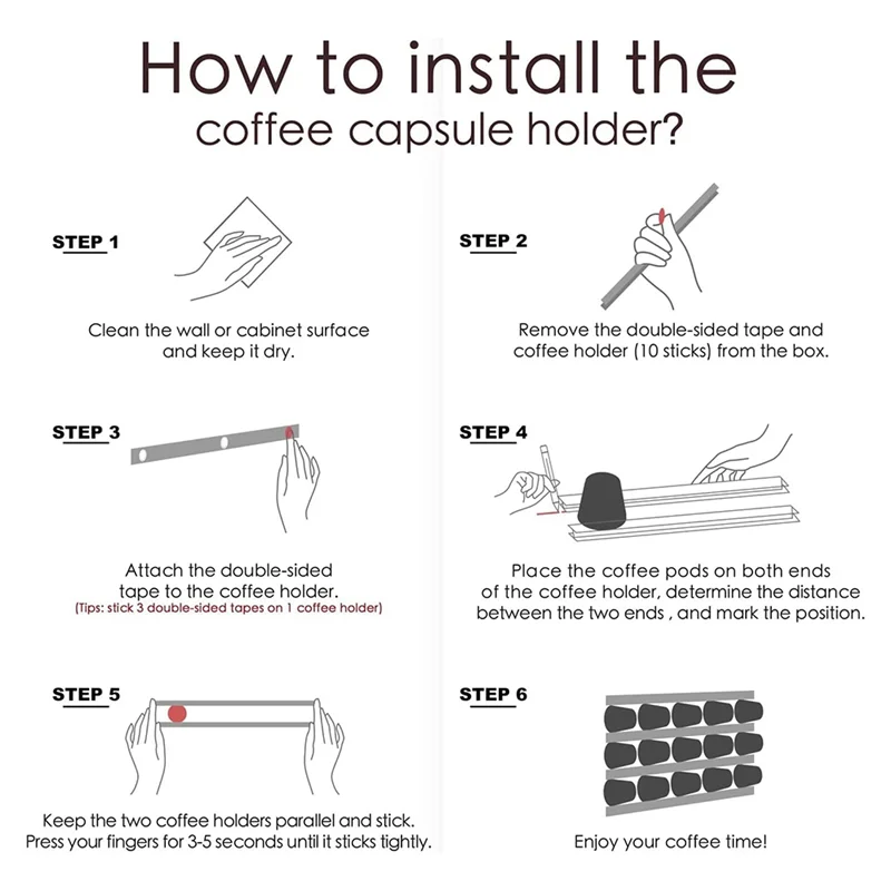 A59E-حامل لاصق لوحة القهوة حامل كبسولات القهوة المثبت على الحائط لتقوم بها بنفسك لوحة القهوة ذاتية اللصق حقيبة القهوة كبسولة