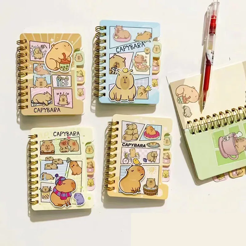 Cuaderno de bobina Kawaii Capybara, cuaderno de notas portátil, planificador diario, papelería, regalo, suministros escolares, 8 unidades por lote