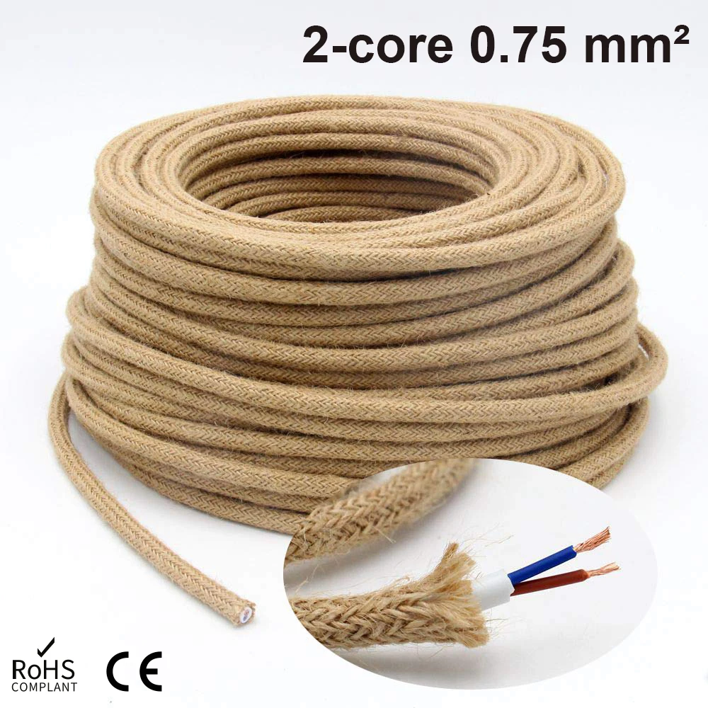 2 Core Vintage Electrical Wire Hemp Rope Wire Twisted Cable Braided Flexible Retro Pendant Light Edison Bulb Lamp Cord