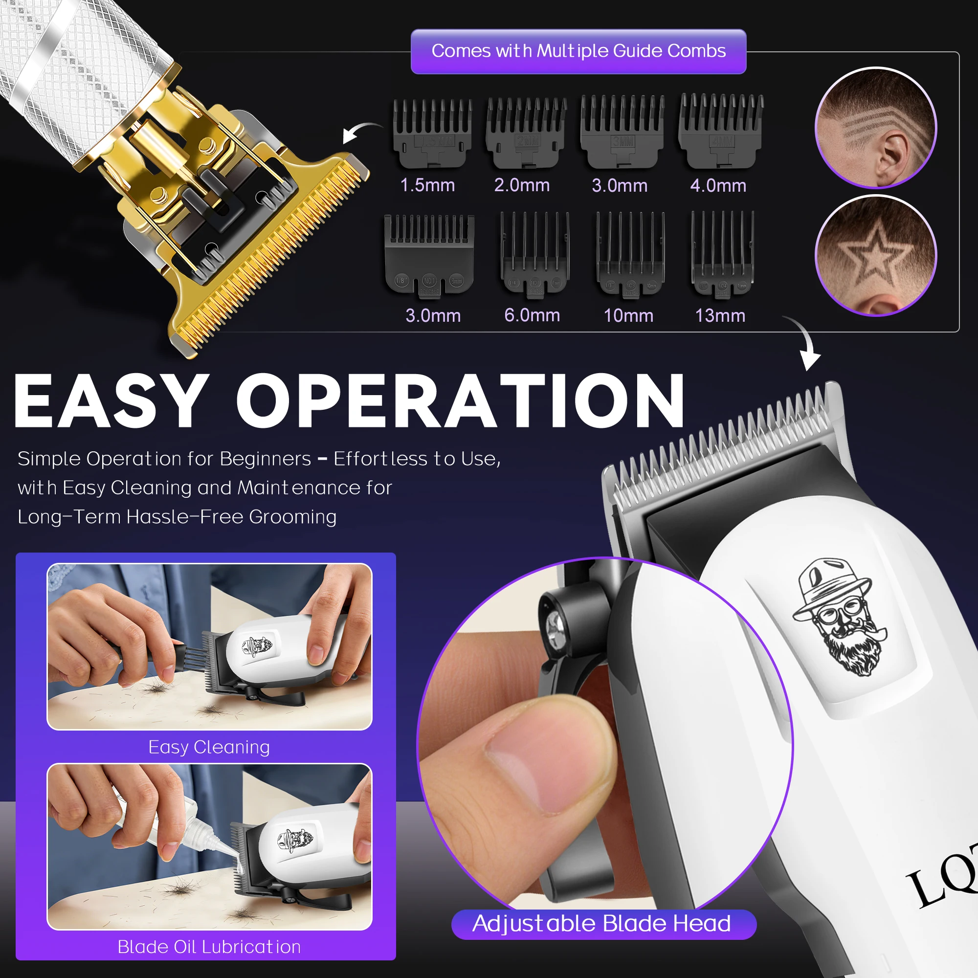 Professional Hair Clipper and Trimmer Set Men Electric Razor Shavers Beard Trimmer Rechargeable Barber Clippers Haircut Kit - view 5
