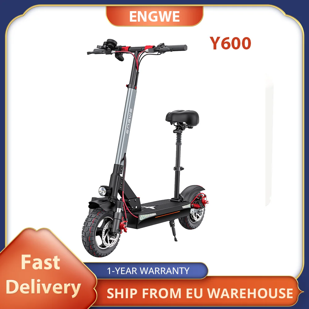 ENGWE Y600 Electric Scooter 600W Motor 48V 18.2Ah Battery 10 inch Fat Tires 25km/h Max Speed 70km Range Mechanical Disc Brake