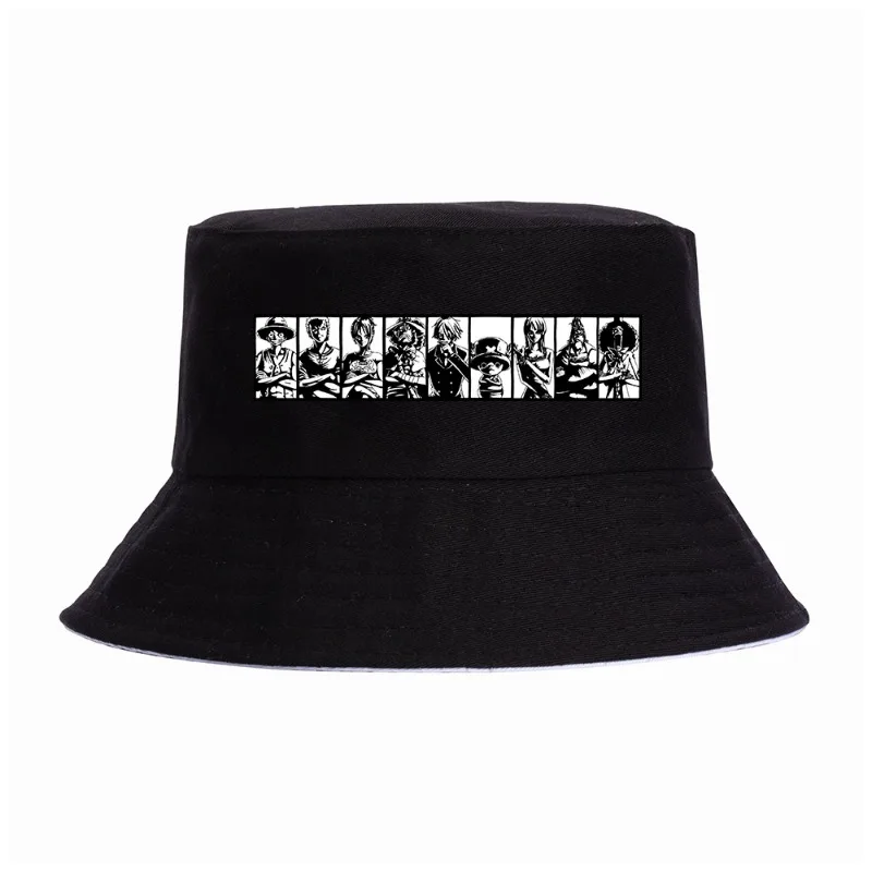 One Piece Fisherman Hat Cartoon Anime Bucket Hats Men Women Summer Panama Cap Adult Outdoor Sports Cotton Casual Sunshade Caps