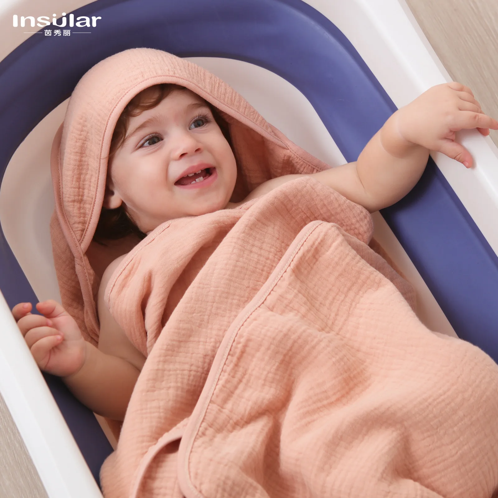 Cotton Gauze Children's Hooded Cloak Bath Towel Swimming Bath Towel Children's Facial Towel Bath Towel 3-piece Set