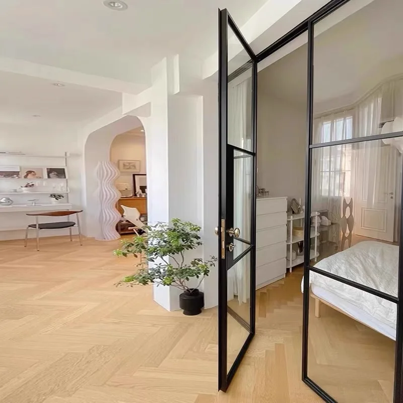 Smeedijzeren Franse retro minimalistische deur binnenstudie garderobe draaideur eenvoudige glazen woonkamer balkon binnenplaats deur