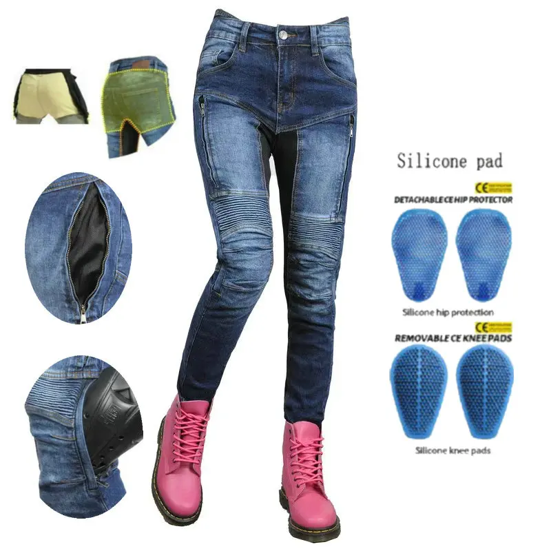 Volero Motorcycle Riding Jeans Female Knight Mesh Breathable Wear Resistant Protection Pants Motocross  Super Slim Trousers