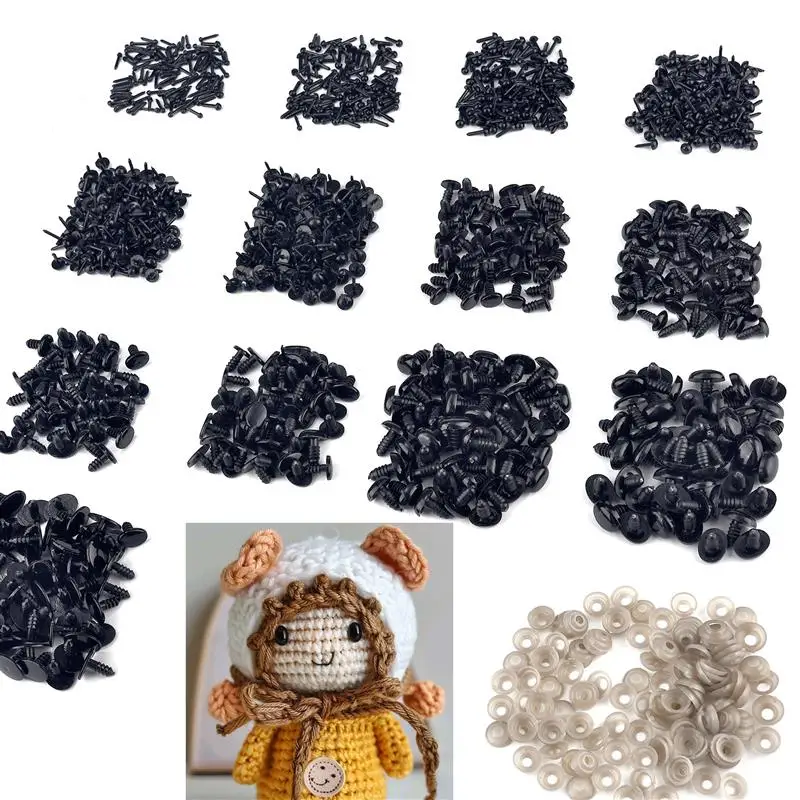 50pcs Safety Eyes Eyeball With Washers Black Oval Doll Accessories For Toys Amigurumi Diy Kit Craft Eyes Nose  Animal Doll Decor