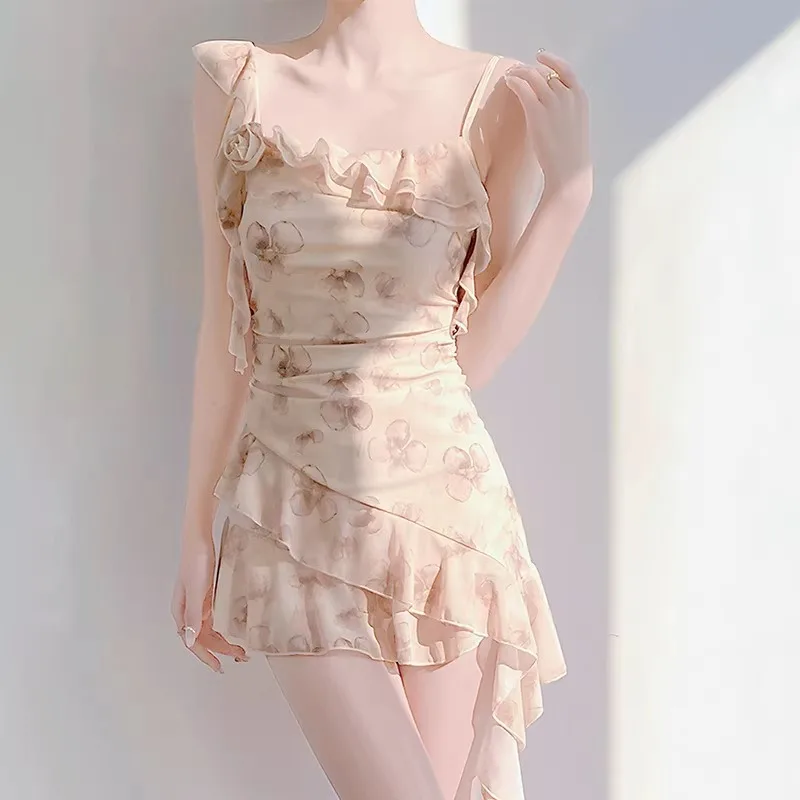 

Conjoined Swimsuit for Women Conservative Slimming Covering Flesh Cute Girl Backless Camisole Swimsuit High-end Polyester Water