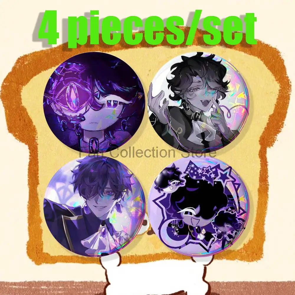 Black Sapphire C-Cookie 4-piece set Enamel Pins Cartoon Anime Badge Fashion Jewelry Accessories Round Snap-in Brooch on Backpack