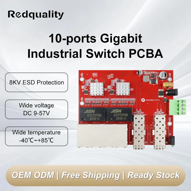 Industrial Ethernet Switch PCBA 2 Gigabit SFP 8 RJ45 Support 1*9 SC Single/Dual Fiber 20km Unmanaged Network PCB Module