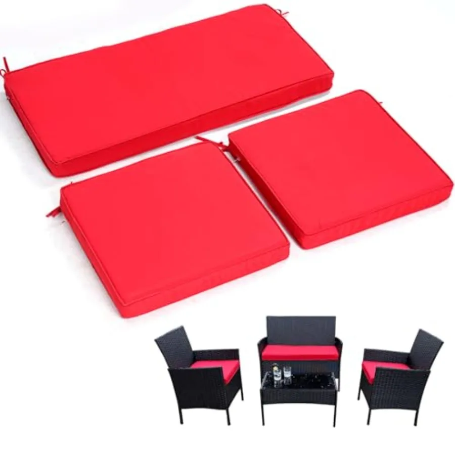 

3-Pack Outdoor Patio Furniture Replacement Cushions Set High-Elastic Sponge Cushions Fit 4-Piece Wicker Rattan Sofa Loveseat an