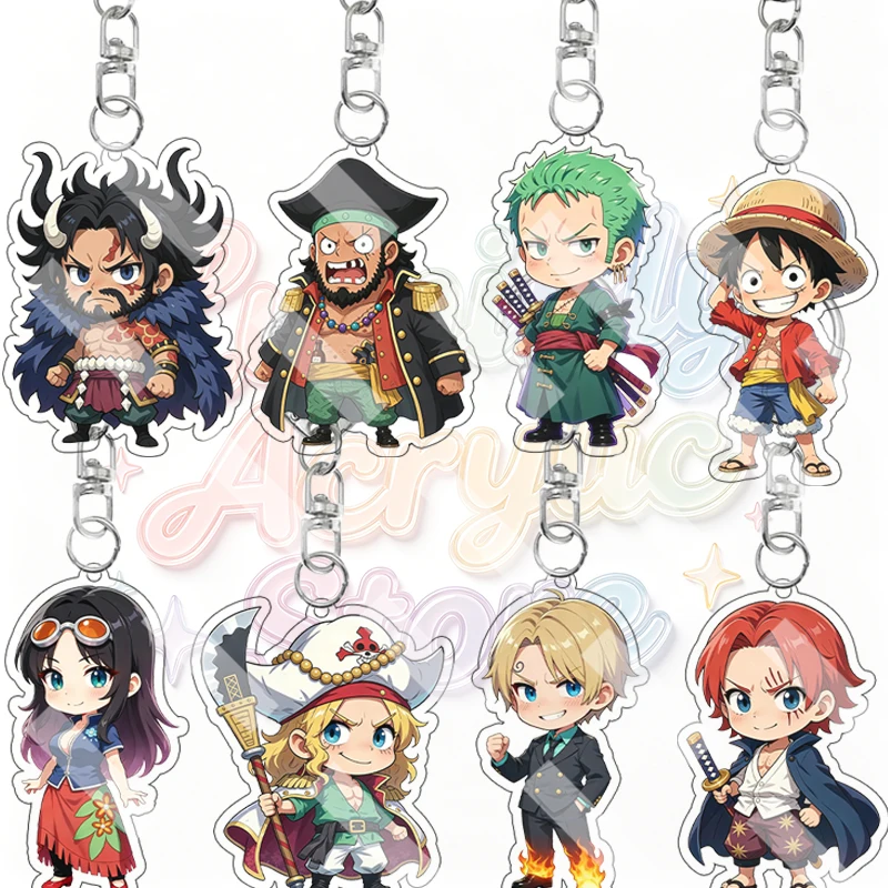 Q Version Kaido Roronoa Zoro Monkey D. Luffy Nico Robin Double-sided Print Acrylic Keychain Anime Keyring Backpack Pendant Gifts