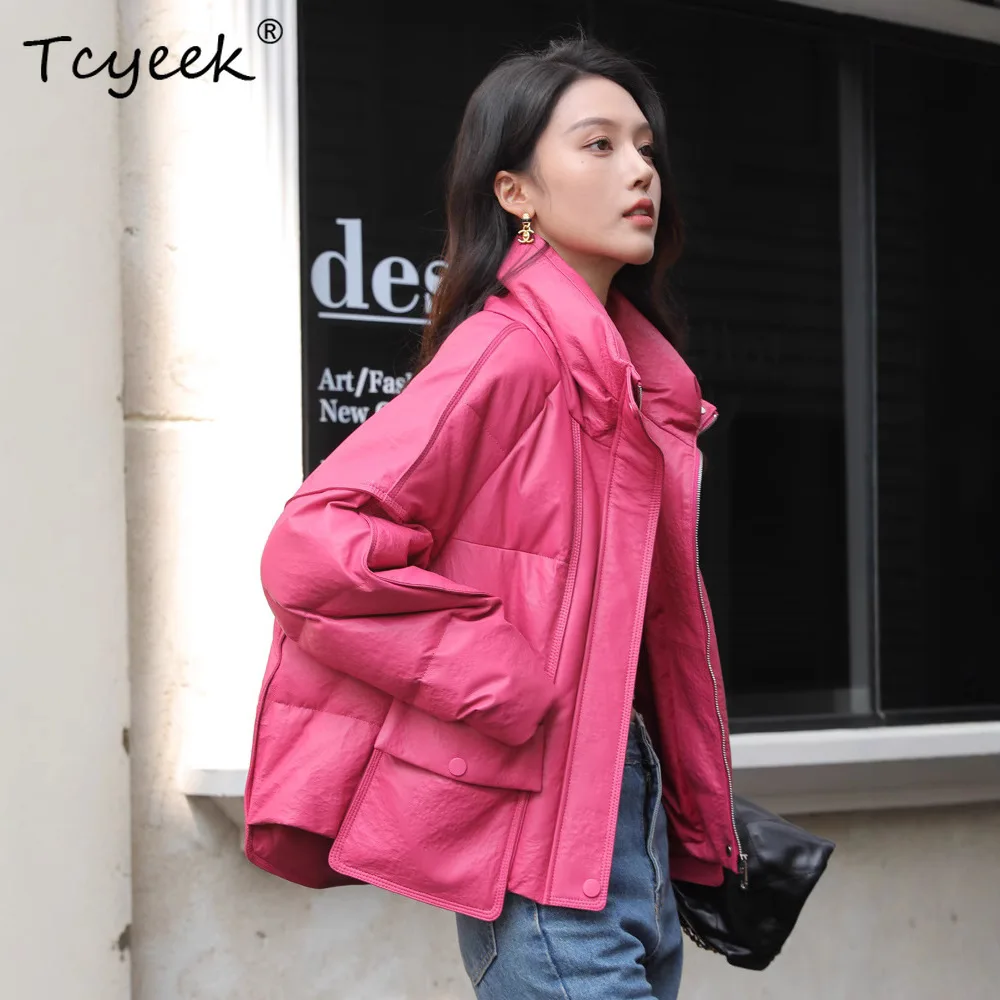 Tcyeek Schaffell Weiße Gänsedaunen Herbst Winter Stehkragen frauen Aus Echtem Leder Jacke Jaqueta De Couro Legítimo Feminina