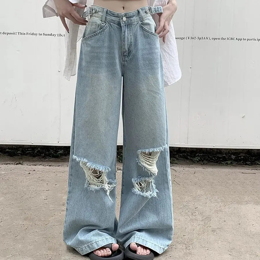 

Summer new style American hottie high-waist casual versatile wide-leg pants loose white overalls for women