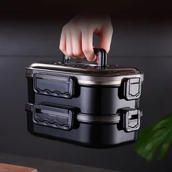 Double Layer Leakproof Portable Lunch Box Stainless Steel For Kid Student Office Picnic Bento Box Insulated Food Container Black