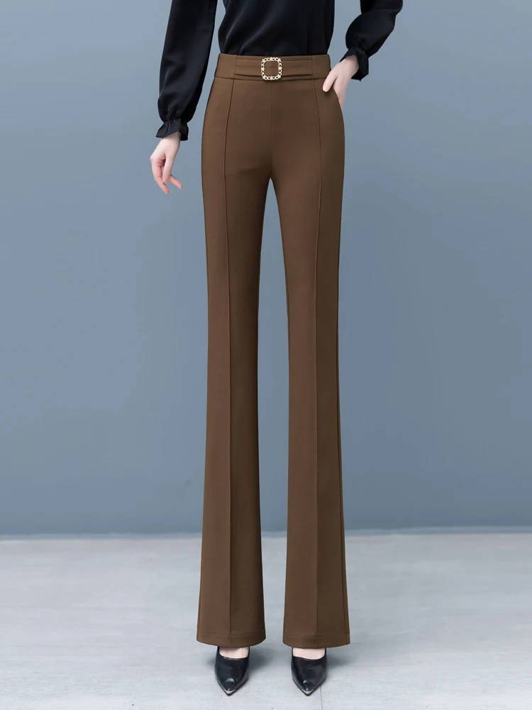 

High Waist Straight Leg Trousers Women's Spring Autumn New Style Slimming Casual Bell Bottom Pants High Waist Elastic Fabric