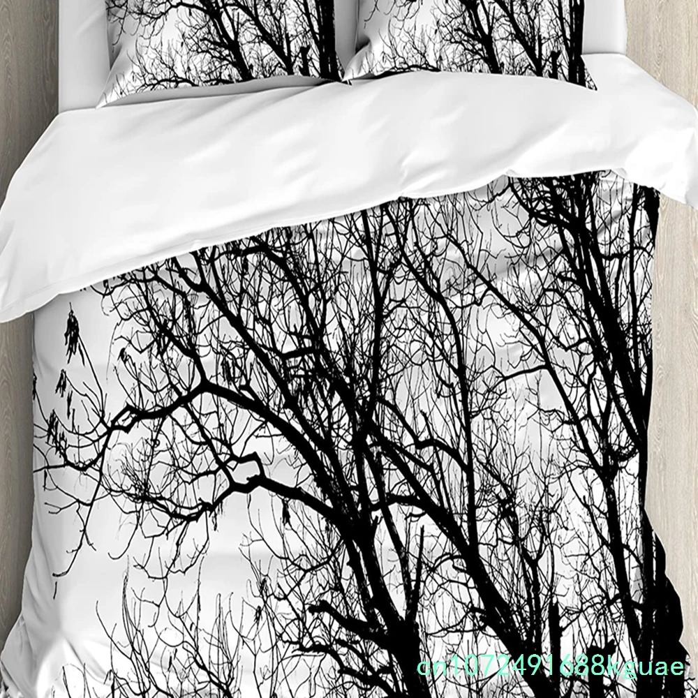 Nature Bedding Set For Bedroom Bed Home Birds Flying Over Twiggy Tree Branches Stylish Au Duvet Cover Quilt Cover And Pillowcase