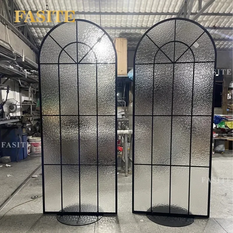 For French Movable Changhong Glass Partition Light Luxury No Punching Water Ripple Arch Screen Entrance Room Divider