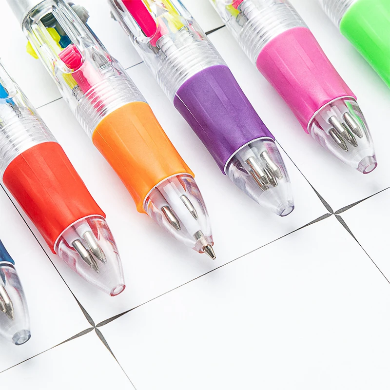 ปากกาพลาสติกแบบกดลูกปัดหลากสีสำหรับนักเรียนปากกาบอลพอยท์สี่สีติดลูกปัด26ชิ้นแบบทำมือ