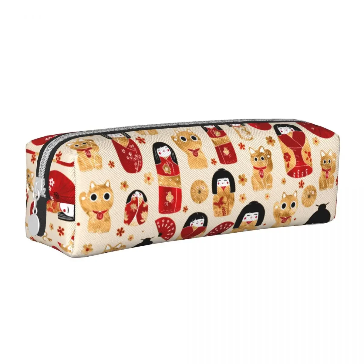 Japanese Dolls Pencil Case New Kokeshi Cats Pen Pencil Bags Student Large Storage Students School Gift Pencil Pouch