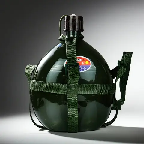 Aluminum Military Water Bottle Drop Resistant Durable Old Style Large Capacity Flat Water Bottle Outdoor Hiking Carry 1-2.5L