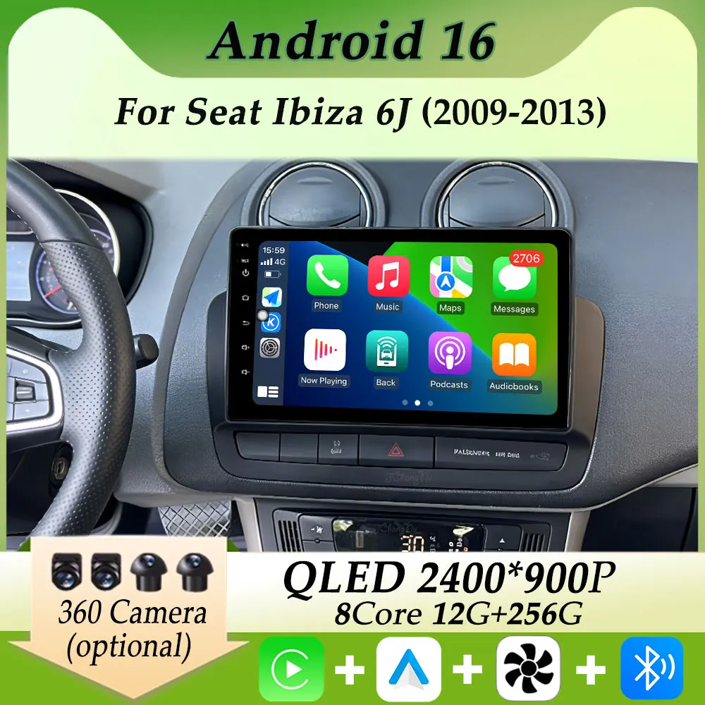 

Car Radio Video Multimedia Player Carplay Android GPS Navigation Split Screen for Seat Ibiza 6J 2009- 2013 HD Screen DSP Stereo