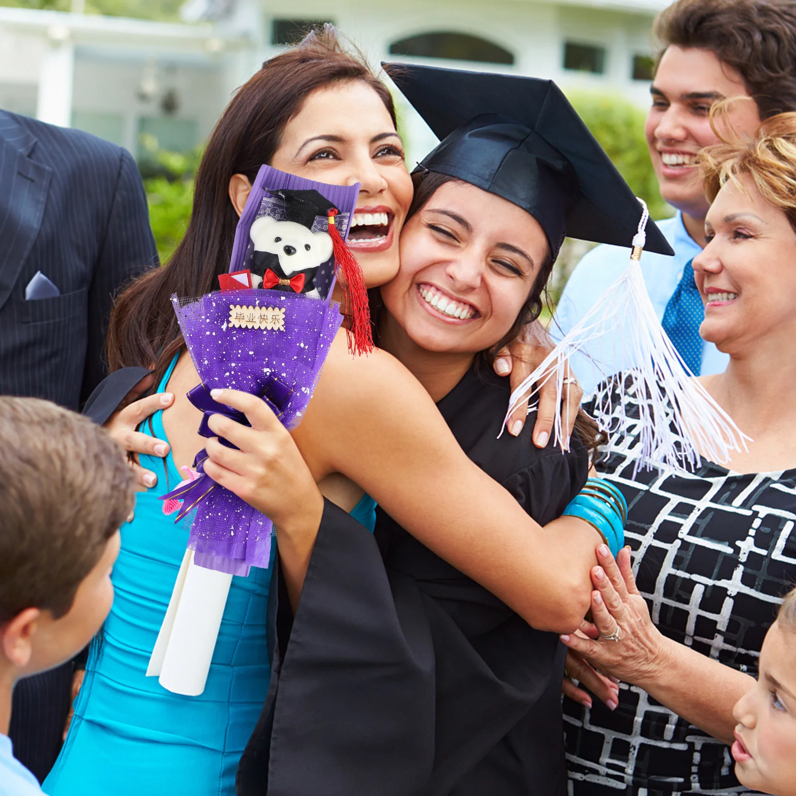 1 szt. Bukiet z misiami na ukończenie szkoły, wysokiej jakości bukiet na ukończenie szkoły, wielofunkcyjny prezent na ukończenie studiów dla absolwentów