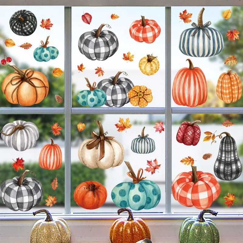 9 Sheets Fall Window Clings 98PCS Thanksgiving Static Stickers Pumpkin Maple Leaf Double Sided PVC 20x30cm Autumn Party Decor