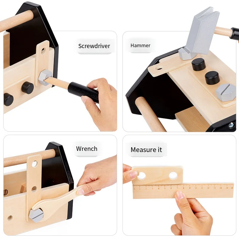 لعبة صندوق الأدوات الخشبي من مونتيسوري - مجموعة تفكيك صواميل مفك البراغي للأطفال الصغار