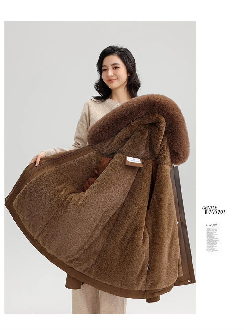 Winter New Warm Down Cotton Jacket with Large Fur Collar Hooded Coat Loose Women Thicken Parker Puffer Overcoat Casual Wear