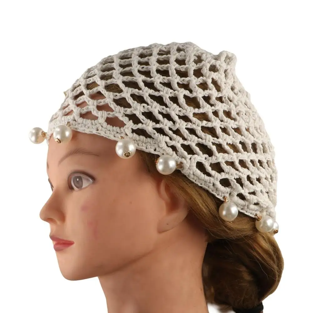 

Retro Round Beads Crochet Hollow Tassels Knitted Hat Bohemian Style Cap Knit Beanies Hollow Out Handmade Ethnic Style Hat Girls