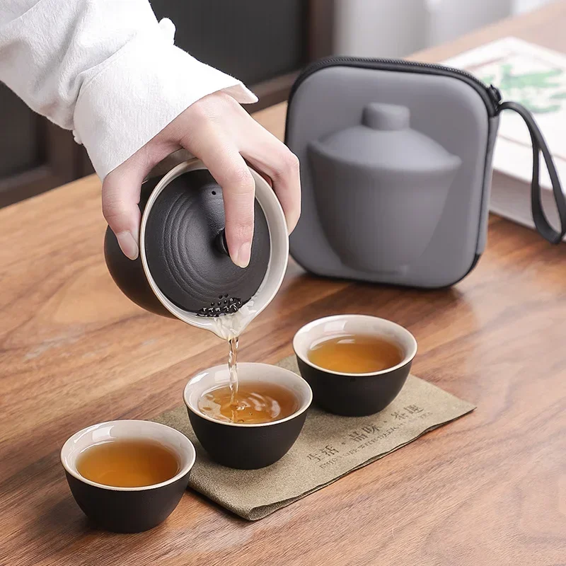 Tea Ceremony Travel Tea Set Mate Portable Tea Set Outdoor  Making Cup One Pot Three Cup Teapot