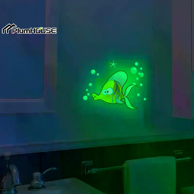 Glow-In-The-Dark Fish Toilet Stickers Luminous Wall Windows Car Stickers Self-Adhesive Removable PVC Decals Home Decor