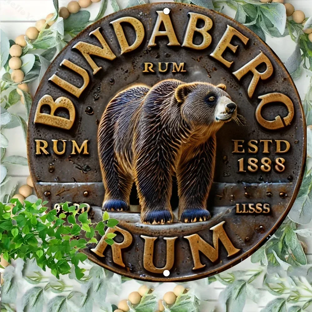 لافتة حائط عتيقة من Bundaberg Rum - لوحة معدنية مستديرة ثنائية الأبعاد مع تخفيف تقليد |   مثالية لديكور المنزل والحديقة