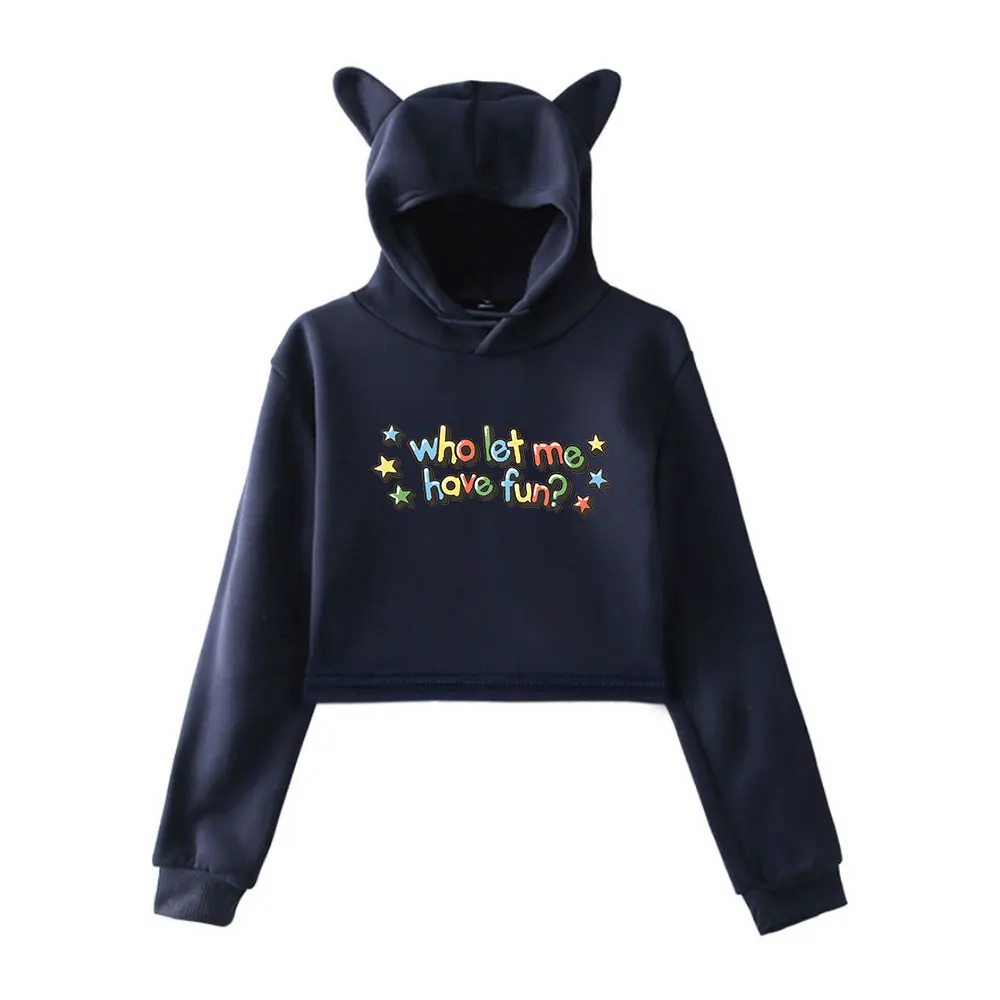 Cody Ko Who Let Me Have Fun Cat Ear Hoodie Women Long Sleeve Hooded Sweatshirts Casual Streetwear Crop Tops