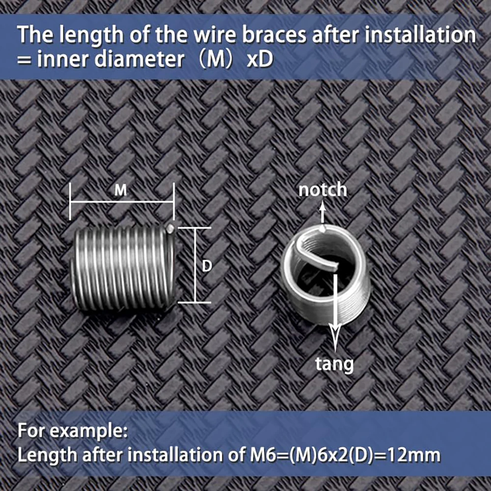 120-teiliges Drahtgewinde-Reparaturset mit Spiralgewindeeinsätzen aus Edelstahl 304, metrisch M6-M18 – Detail 3