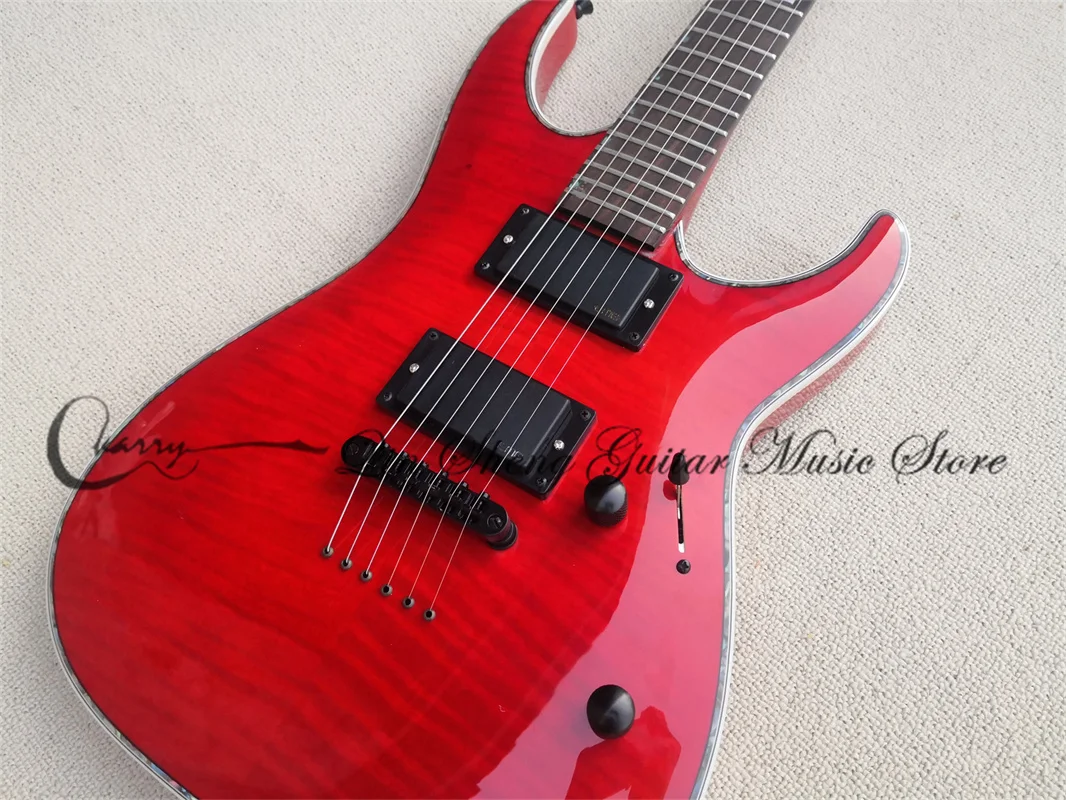 Red 351 Electric Guitar, Flamed Maple Veneer basswood Body, Colored Shell Binding, Rosewood Fingerboard, String Through Body