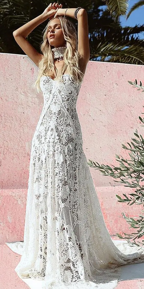 Vintage Cotton Bohemian Wedding Dresses with Remove Long Sleeve Crochet Lace Country Hippie Bridal Gown Outfit