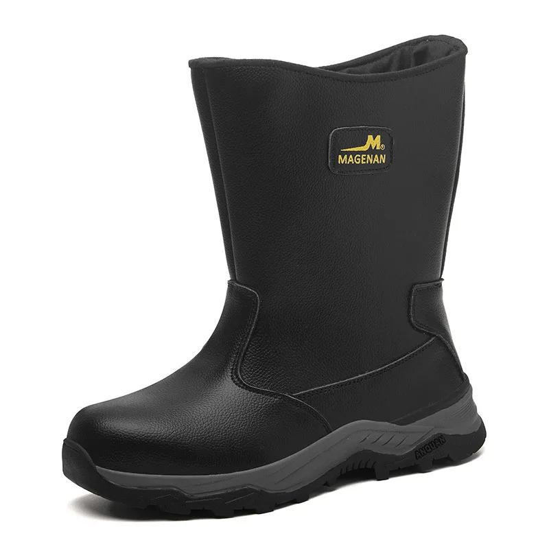 Botas de trabajo con puntera de acero a la moda para hombre, zapatos de seguridad de cuero suave, botas altas de seguridad para trabajadores, protección de calzado sin cordones de diseñador