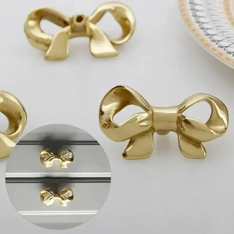 Furniture Handle Pull Home Decor New Brass Bow Tie Handle European Style French Cabinet Wardrobe Door Drawer Knob Handmade Knob