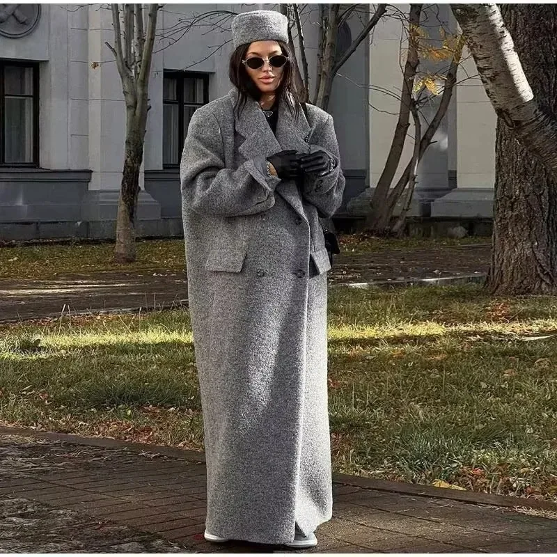 

2025 New Winter Button Solid Color Long Design Feeling Street Slim Fit Woolen Coat for Women