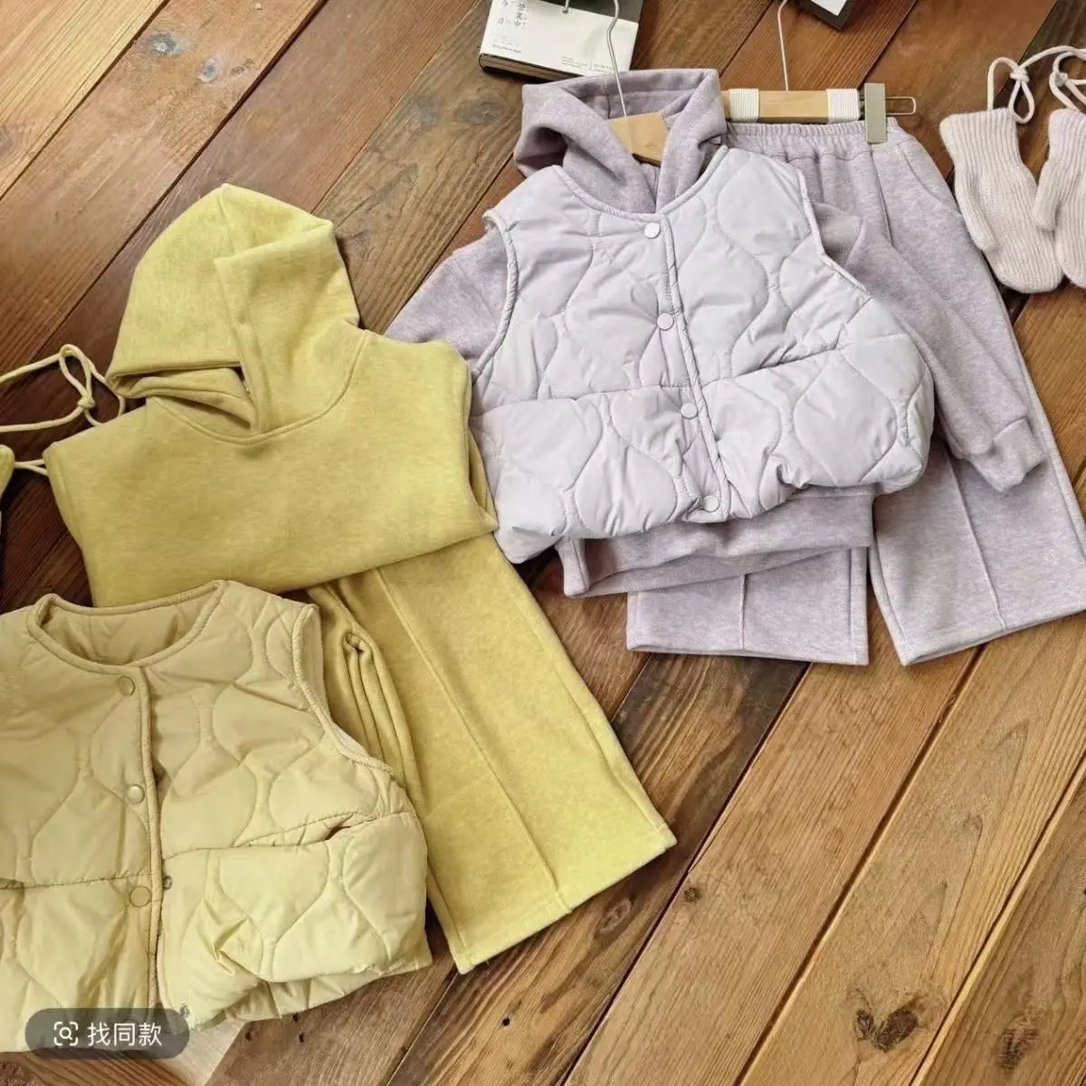 2026 Girls Winter 3pcs Set - Solid Fleece hoodie, Sweatpants & Padded vest, Korean Style Warm Outfit Girls Clothes