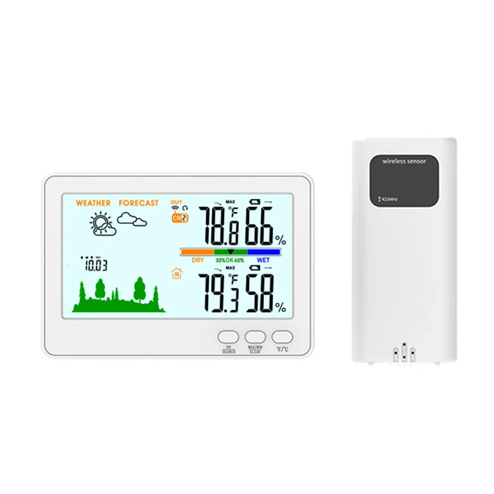 Weather Station with Wireless Indoor/Outdoor Thermometer and Hygrometer Featuring Memory Function and Low Power Reminder