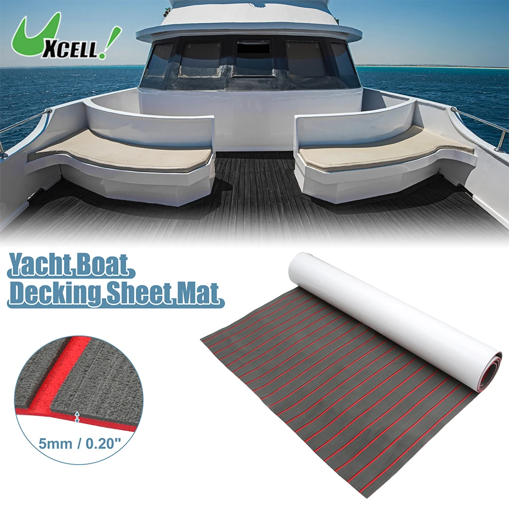 UXCELL 2400x1150x5mm EVA Faux Teak Decking Sheet Mat Non-Slip Self-Adhesive for Boat Yacht Marine Deck Pad RV Car Trunk Flooring