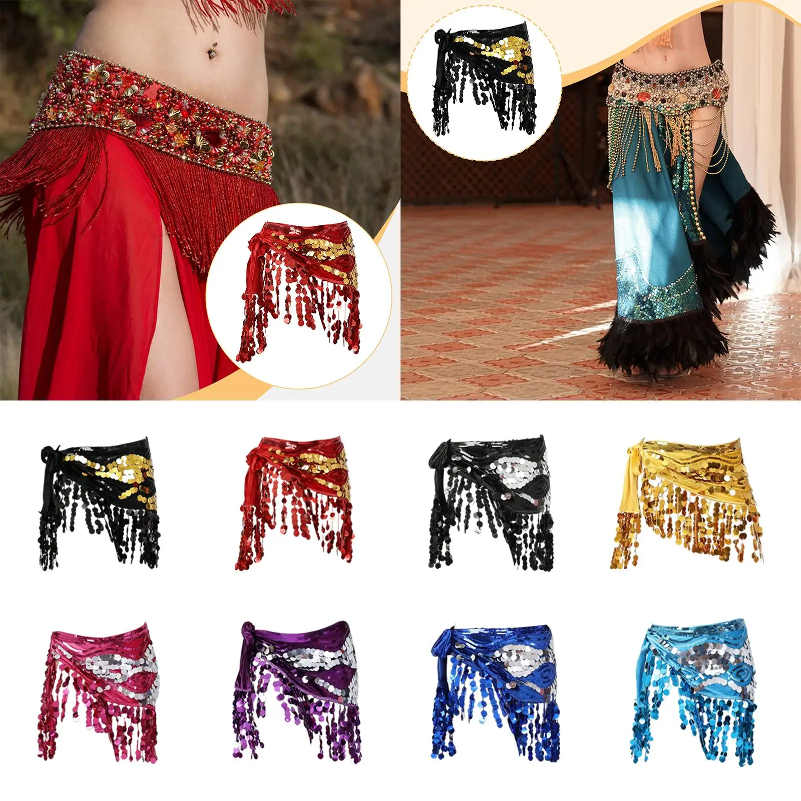 Belly Dance Hip Scarf Wrap Shiny Sparkly Waist Chain for Performance Women Girls